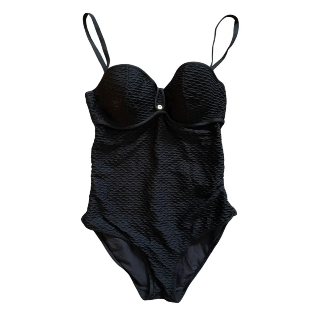 Black one piece with gold detail- no tag